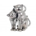 Grande Figurine Deux Chats contemporains, Patine Argent, H 20 cm