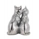 Grande Figurine Deux Chats contemporains, Patine Argent, H 20 cm