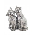 Figurine Chat Assis Bali, Aspect Bois et Motifs stylisés, H 14 cm