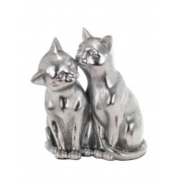 Figurine Chat Assis Bali, Aspect Bois et Motifs stylisés, H 14 cm