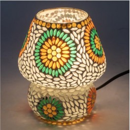 SIGNES GRIMALT Lampe Mosaïque en Verre et Plâtre 18 cm – Motif Floral Vert et Orange – Luminaire Artisanal Douille E14