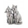 Grande Figurine Deux Chats contemporains, Patine Argent, H 20 cm