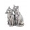Grande Figurine Deux Chats contemporains, Patine Argent, H 20 cm