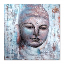 Grand Tableau Bouddha moderne : Shakubuku 2, Bouddha Bleu Mystique, H 100 cm