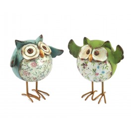 G&S Set 2 Figurines Chouette, Collection ludique et Shabby Chic, Hauteur 11 cm