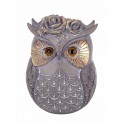 Figurine Hibou en résine, Modèle OLD ROSES, Gris et Doré, H 21 cm