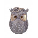 Figurine Hibou Coloré, Rouge Aspect Bois, H 12 cm