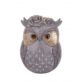 Figurine Hibou Coloré, Rouge Aspect Bois, H 12 cm