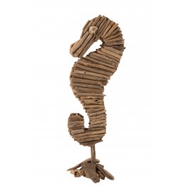 Grand Hippocampe sur socle en Bois Flotté XL, Hauteur 54 cm