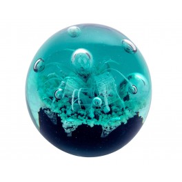 Décoration Boule en Verre et Presse Papier, Bulles d'eau Bleu Océan, Diam 7 cm