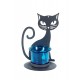 Le Bougeoir Chat, Structure Métal & Verrine, Bleu, Hauteur 14 cm