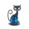 Le Bougeoir Chat, Structure Métal & Verrine, Bleu, Hauteur 14 cm