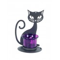Le Bougeoir Chat, Structure Métal & Verrine, Violet, Hauteur 14 cm