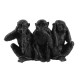 Set 3 singes de la sagesse, Version noire, H 19 cm