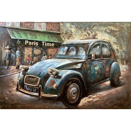 Tableau Métal 3D : La Citroën 2CV Bleu à Paris, Longueur 120 cm