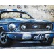 Tableau sur Bois & Métal 3D : La Ford Mustang devant le Golden Gate, H 100 cm