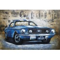 Tableau sur Bois & Métal 3D : La Ford Mustang devant le Golden Gate, H 100 cm