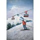 Tableau Métal 3D : Skieur et Téléphérique en montagne, Hauteur 80 cm