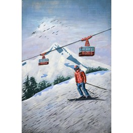 Tableau Métal 3D : Montagne et oeuf rouge vintage, H 60 cm