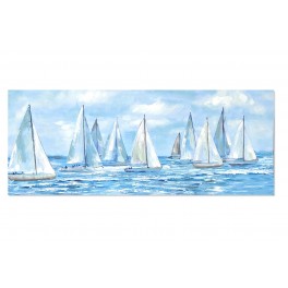 Tableau moderne Marine : Voiles & Voiliers, Bleu et Or, L 120 cm