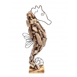 Décoration Marine : Hippocampe blanchi sur socle, H 30 cm