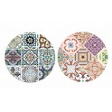 Set 2 Dessous de Plat Ronds 1, Motifs Carreaux de Ciment, Diamètre 20 cm