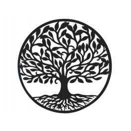 happyDko Décoration murale métal : Arbre de vie, Design Circulaire, Noir, Diamètre H 82 cm
