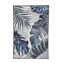 Tableau Design floral : Feuillage exotique, Bleu & Encadrement, H 90 cm