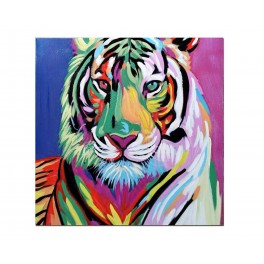 Tableau Moderne Jungle Chic : Tigre Coloré, H 80 cm