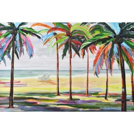 Tableau Tropical Design et Cadre : Palmiers d'or, H 100 cm