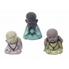 G&S Set de 3 Mini-Moines de la Sagesse Assis 2, Collection Baby Zen, Hauteur 7,5 cm