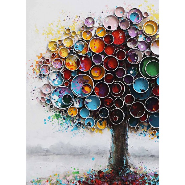 Tableau Design : Arbre de vie multicolore, 100 x 100 cm