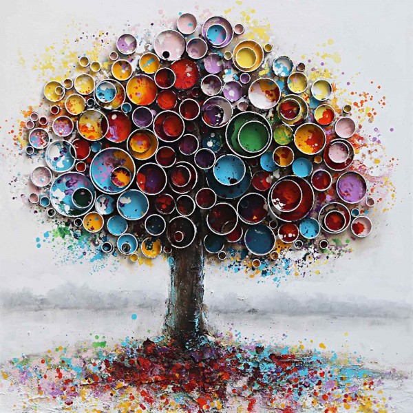 Tableau Design : Arbre de vie multicolore, 100 x 100 cm