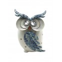 Photophore Hibou, Blanc et Bleu, Métal & Céramique, H 19 cm