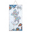 G&S Plaque Bois Vintage : Gecko Effet Mosaïques, H 60 cm