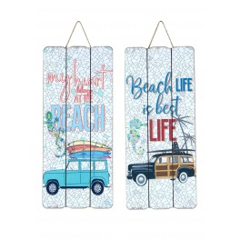 G&S Set 2 Décos murales Bois, Thème Surf & 4X4, H 34 cm
