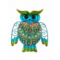 Grand Hibou mural Vert et Bleu, Métal et Verre, Modèle EXOTIK, H 24 cm