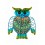 Grand Hibou mural Vert et Bleu, Métal et Verre, Modèle EXOTIK, H 24 cm