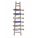 Déco Murale en Bois recyclé : Echelle & Poissons, Sardines colorées, Hauteur 70 cm