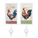 Set 2 patères rétros : Deux Coqs colorés, H 18,50 cm