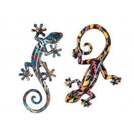 happyDko Déco Murale : Set 2 lézards Multicolores, Coll Zanzibar 1, H 23 cm