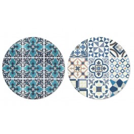 Set 2 Dessous de Plat Ronds 1, Motifs Carreaux de ciment, L 18 cm