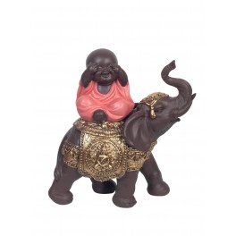 G&S Figurine Résine Ethnique : Mini Bonze Color Line sur éléphant, Rouge, Hauteur 15 cm