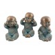 Set 3 Figurines Moines Bouddha de la Sagesse, Cuivrés et Bleus, H 21 cm