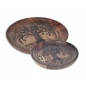G&S Set 2 Plateaux Ronds en Manguier, Motif Arbre de Vie Sculpté, Diam 22 cm (Grand)