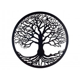happyDko Déco murale Métal : Arbre de vie, Design circulaire, Noir, Diamètre 60 cm