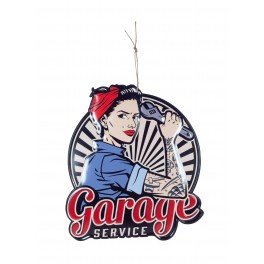 Déco Murale métal : Enseigne Femme et Clé à molette, Garage Service, Hauteur 54 cm