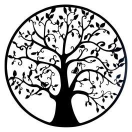 SGRIMALT Déco murale métal : Arbre de vie stylisé et Oiseaux, Noir, Collection Renaissance, Diamètre 80 cm