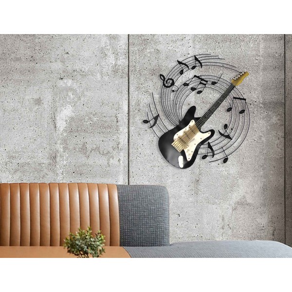 Décoration murale en métal - Guitare électrique et notes - L 33 x H 92 cm