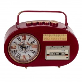 Horloge Vintage : Modèle Radio Cassette Rouge, L 26 cm